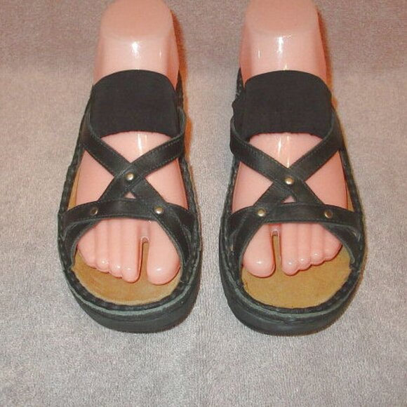 NAOT Leather Strappy Slide Sandals Size 8 Comfort Stretch Studded Cork Neutral - Picture 2 of 10